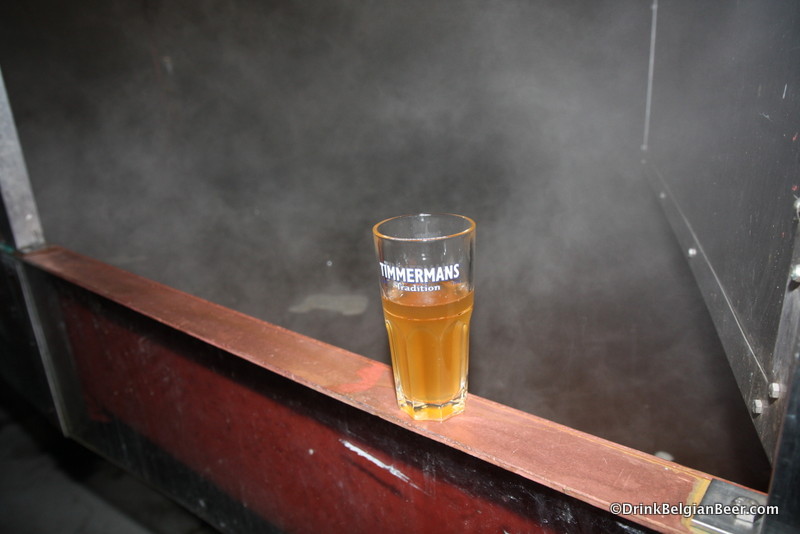 A glass of hot wort, taken right from the coolship at Timmermans.