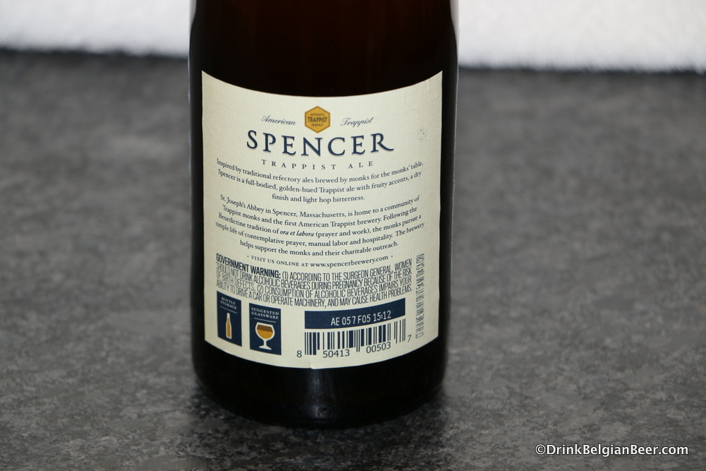 The back label of the 75 cl Spencer Trappist. 