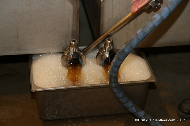 Wort being pumped out of the coolship at 3 Fonteinen.