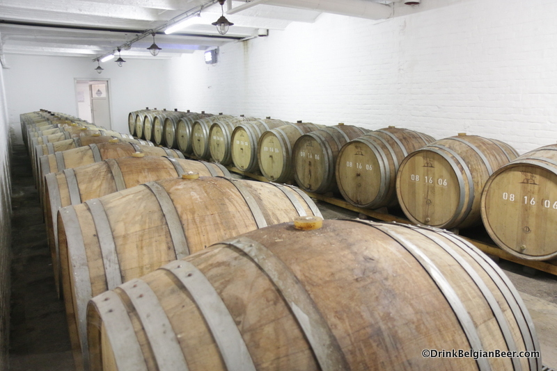 A room with barrels of lambic at Timmermans. 
