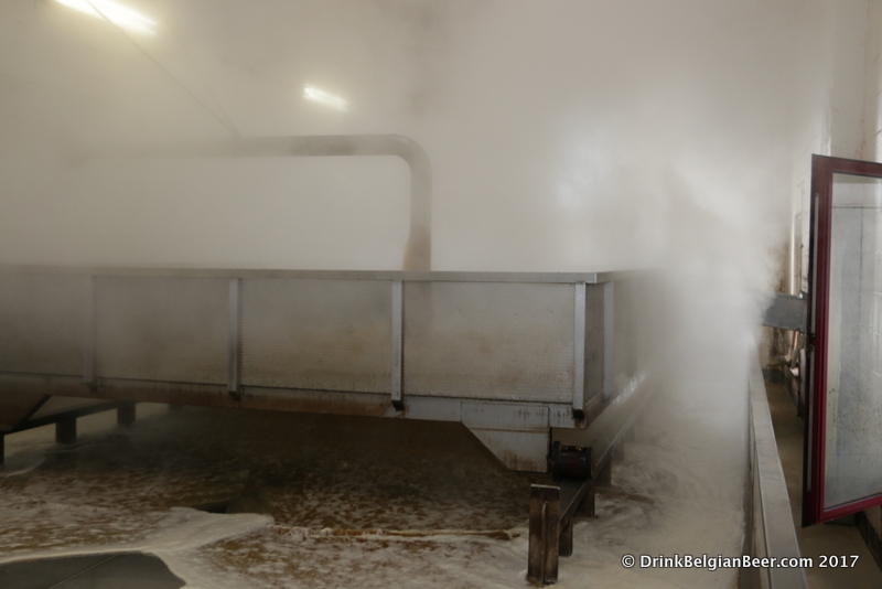 The coolship room becomes completely steamed over within 1 or 2 minutes of the hot wort being pumped into the coolship. 