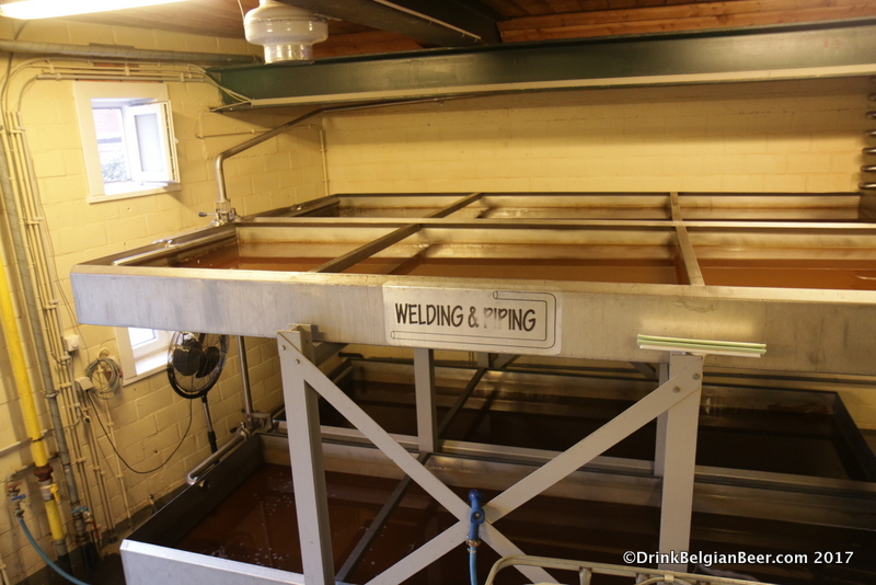 Brouwerij 3 Fonteinen's double decker coolship, full of wort the morning after a brew day. 