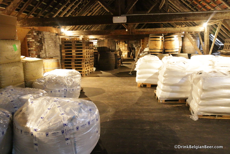 The top floor (attic) of Brasserie Cantillon, where sacks of barley, wheat and hops are stored, and used on brewing days. 