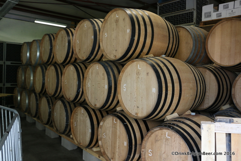 Rows of 400-liter barrels at Gueuzerie Tilquin in 2016. 