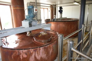 Photograph of copper brewkettles at Brasserie Dupont brewhouse brewery