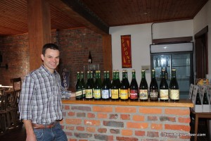 Photograph of bottles of various Brasserie Dupont beers tasting room brewmaster Olivier Dedeycker