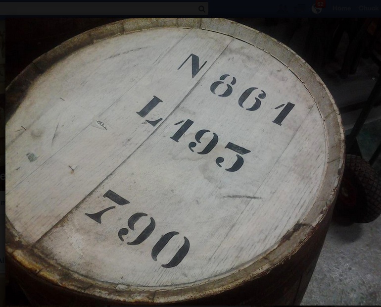 A Filliers jenever barrel that will soon be filled with a Quadrupel from Ft. Lapin and 't Koelschip.
