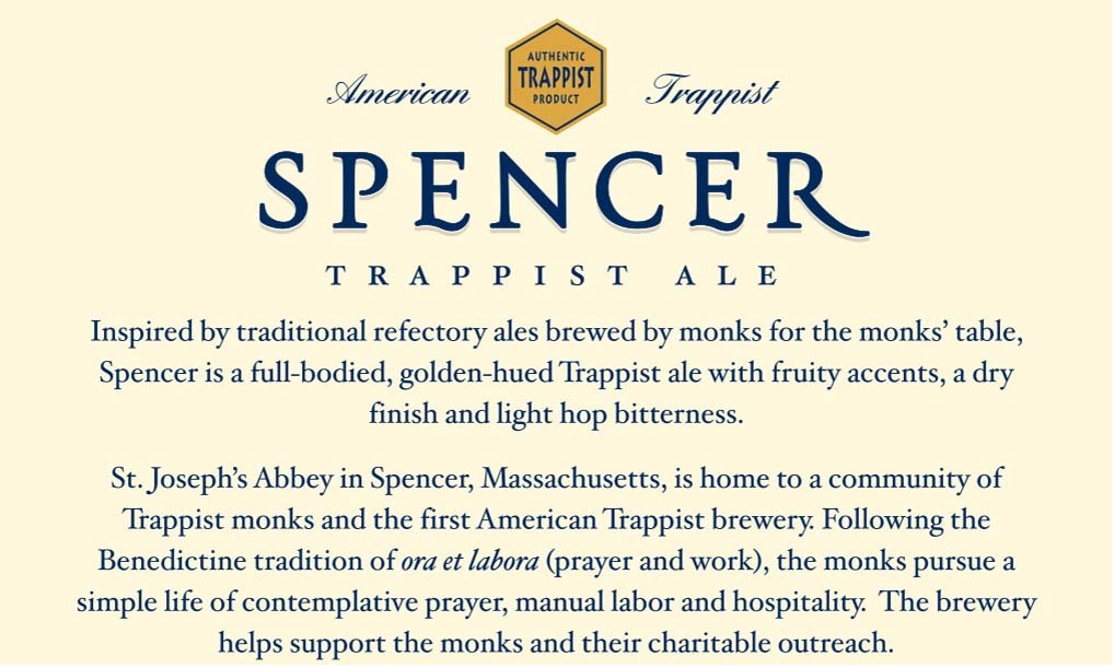 The back label of the Spencer Trappist Ale.