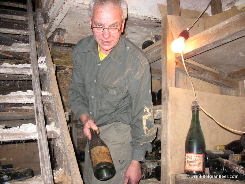 Dirk Van Dyck of Bierhuis Kulminator, in the cellar of the Bodega Cafe with a 1970's Dupont Moinette.