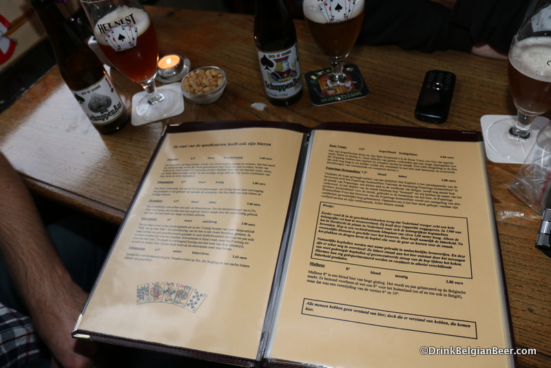 A page in the beer menu of cafe De Penge. 