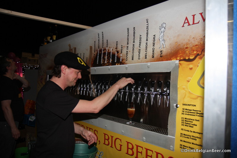 Glenn Castelein of Alvinne pouring a beer from the tap trailer at Zythos Bier Fest in 2013. 