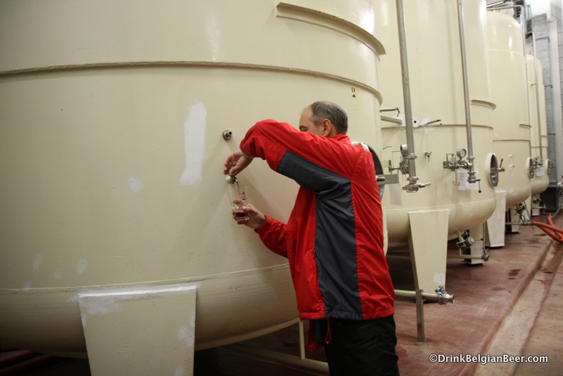 Bruno Reynders pulling some kriekenlambic from a fermenter. 