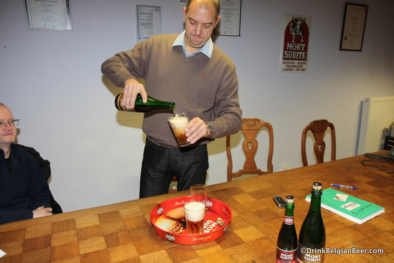 Bruno pouring a Mort Subite Oude Gueuze. 
