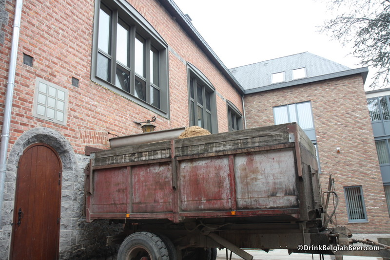 A trailer used to haul away the spent grain. It sits directly below and outside the brewhouse.