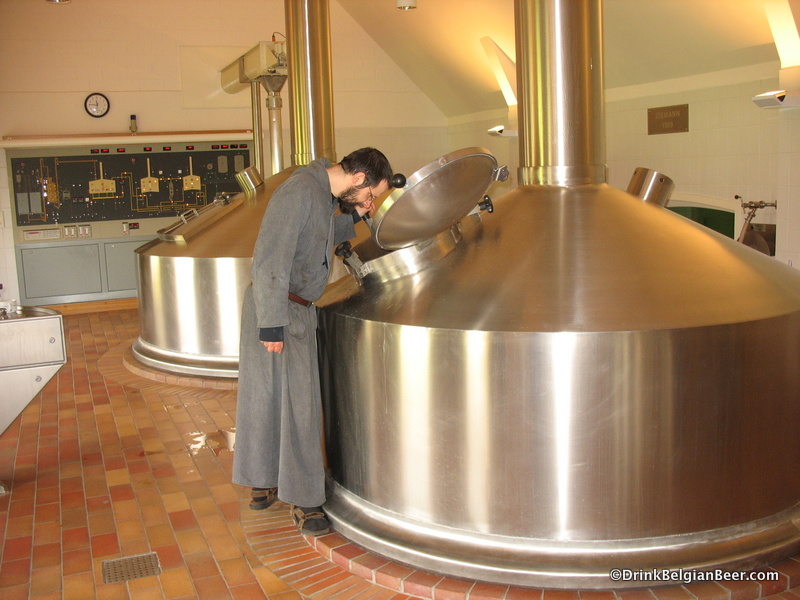 Brother Benedict inside the brewhouse at Westvleteren. 
