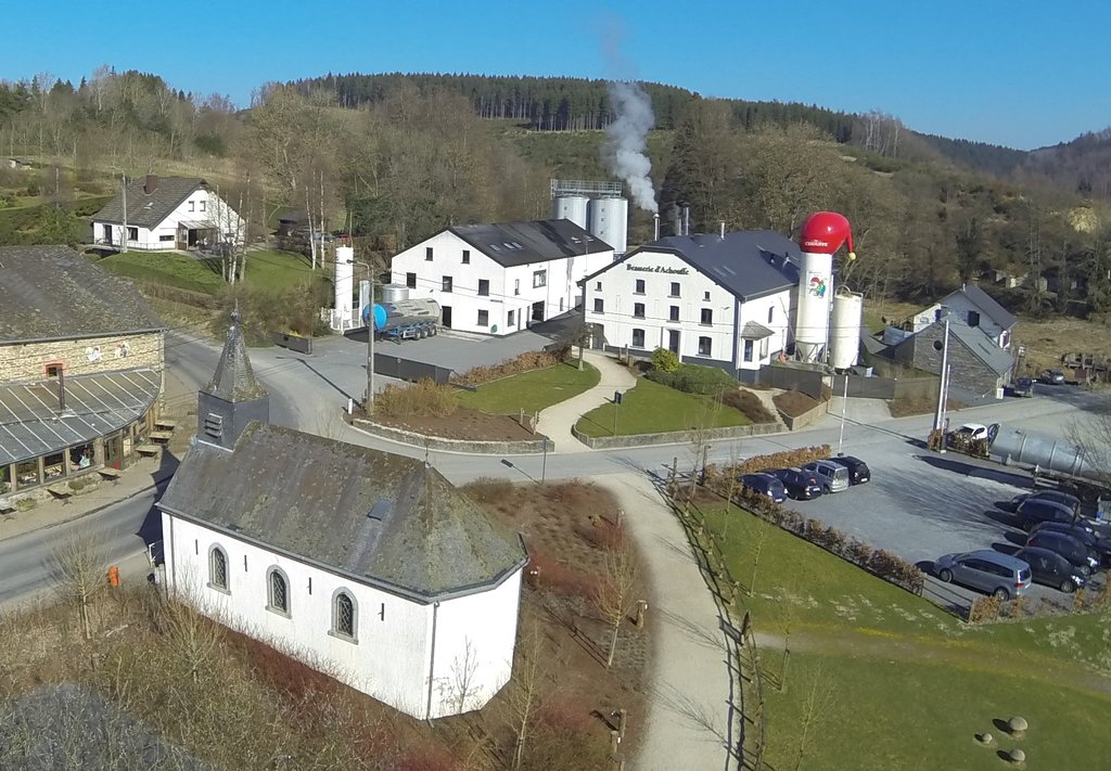 Brasserie D' Achouffe from the air. Note the Chouffe gnome hat on the top of the grain silo!