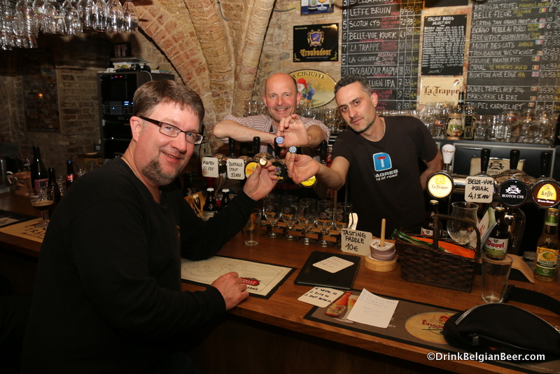 Me, with co-owners Regnier De Muynck (left) and partner Andrea D'Aniello (right) behind the bar. 