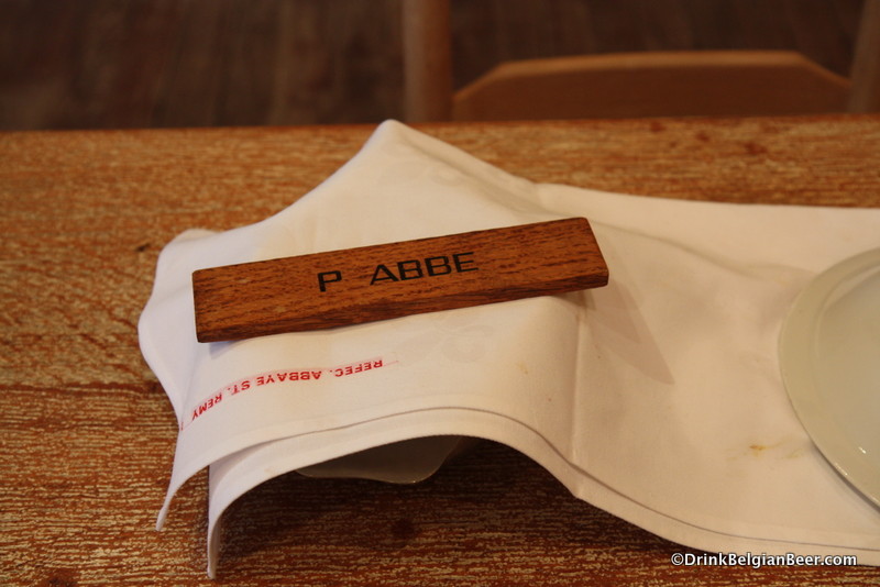 The place setting of "P Abbe" or, Father Abbot. 