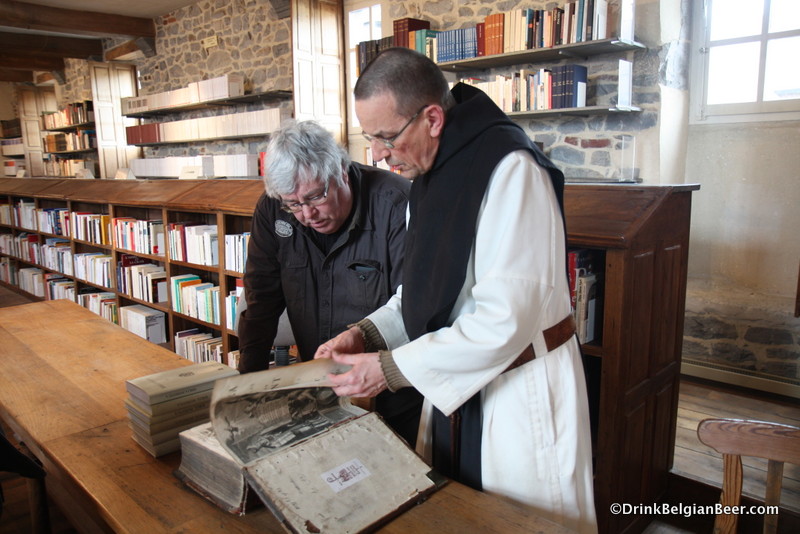 Brother Pierre showing one of my group an old book. 