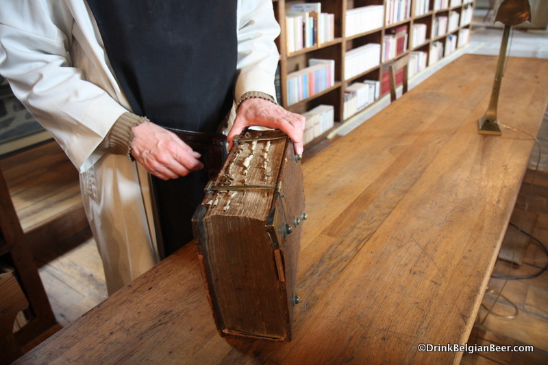 An old book with special binding to hold it together.