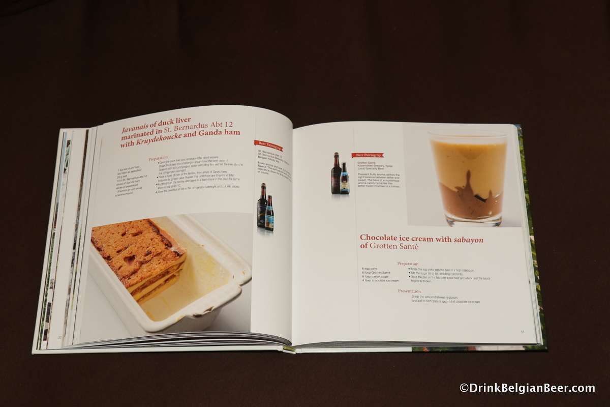 A page of the book showing dishes paired with St. Bernardus Abt. 12 and Grotten Sante from Brouwerij De Kazematten. 