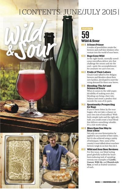 The table of contents page for Craft Beer and Brewing Magazine, June/July issue. 