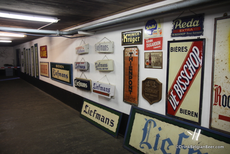 Old breweriana, mainly, enamel advertising signs, at Liefmans. 