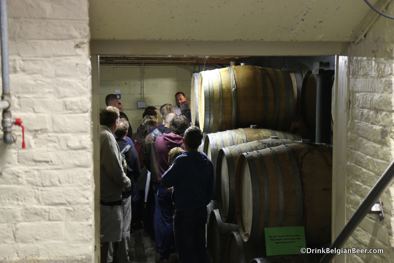 Visitors in the small barrel room at 3 Fonteinen's Open Door Days weekend, September 2015.