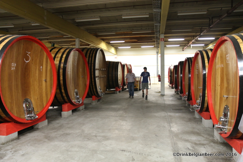 Armand (left) and Michael in their foeder hall inside the lambik-O-droom in Lot, Belgium, May 2016. 