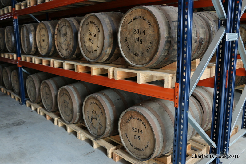 Inside one of the Belgian Owl Whisky distillery barrel rooms. 