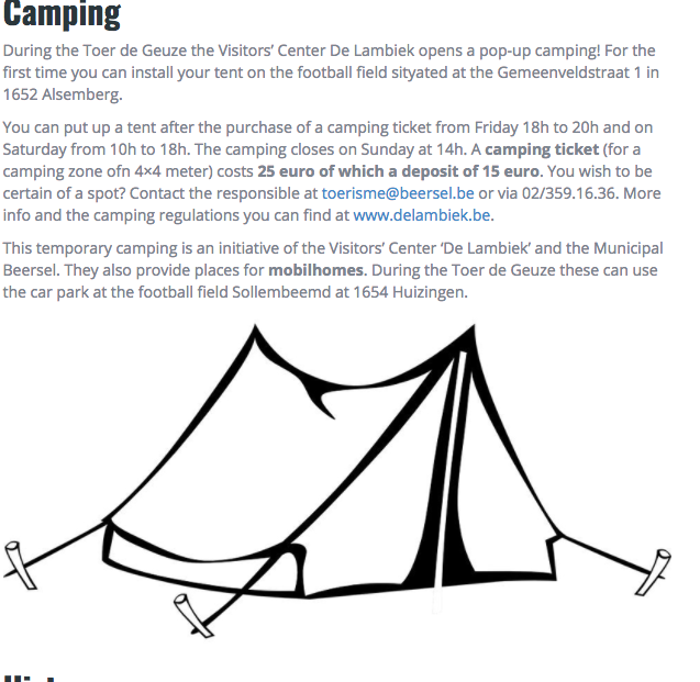 Info about camping at De Lambiek during Toer de Geuze weekend. 