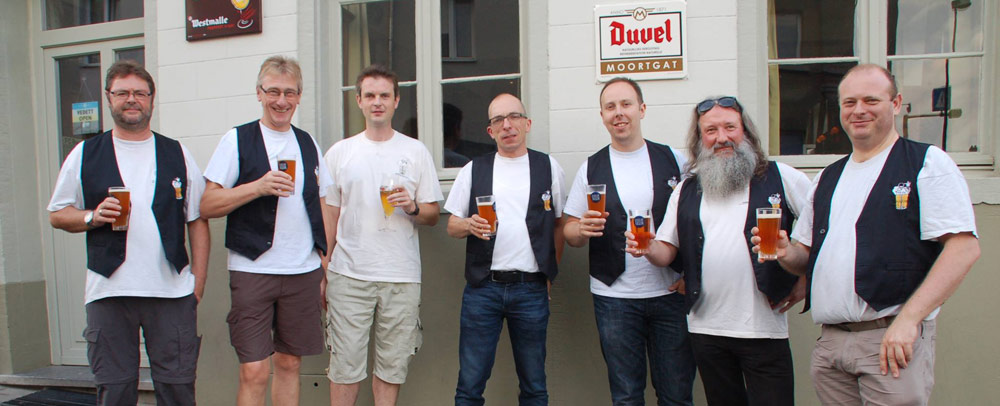 Some of the members of De Lambikstoempers, a lambic beer appreciation and promotion club located in Halle.