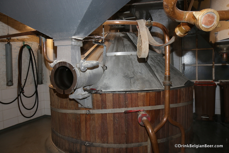 The malt is fed into the mash tun, shown here, from the grain/malt crusher one floor above. 