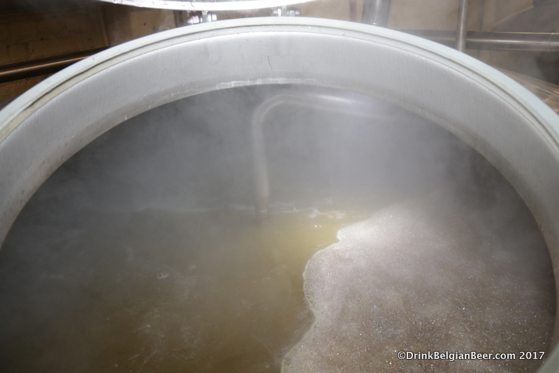 Shot of wort in the boiling kettle at Brouwerij 3 Fonteinen. 