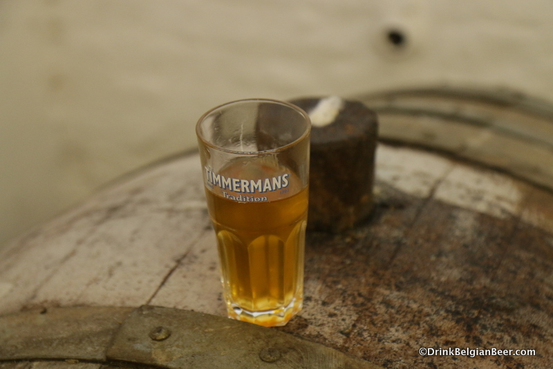 A glass of lambic pulled from a barrel at Brouwerij Timmermans. 