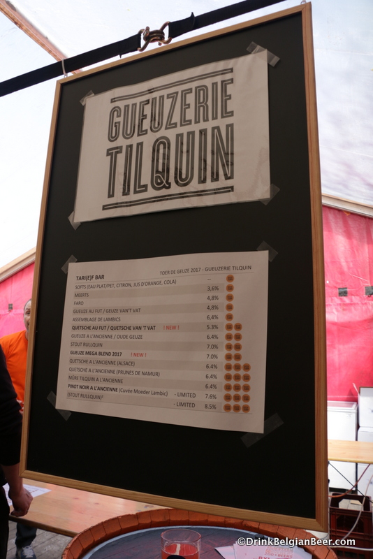 A list of the available beers at Gueuzerie Tilquin during Toer de Geuze 2017. It was a great list!