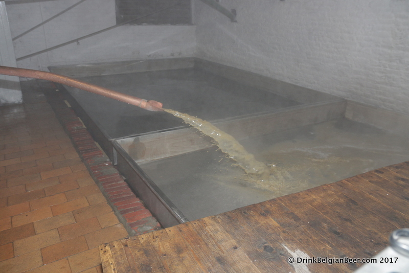 The coolship filling with wort at Brouwerij De Troch. 