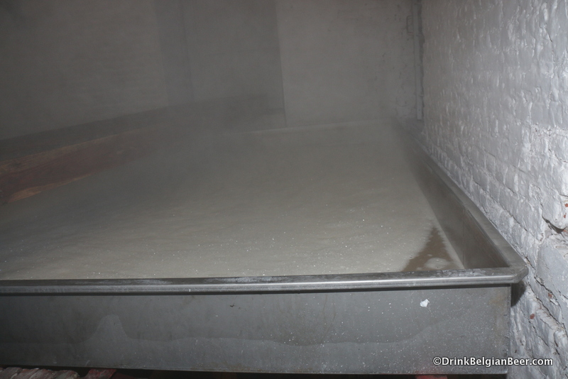 One section of the coolship at Brouwerij De Troch, full of hot wort. 