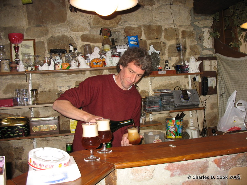 Dany Prignon pouring one of his Fantome Saisons, circa 2005. 