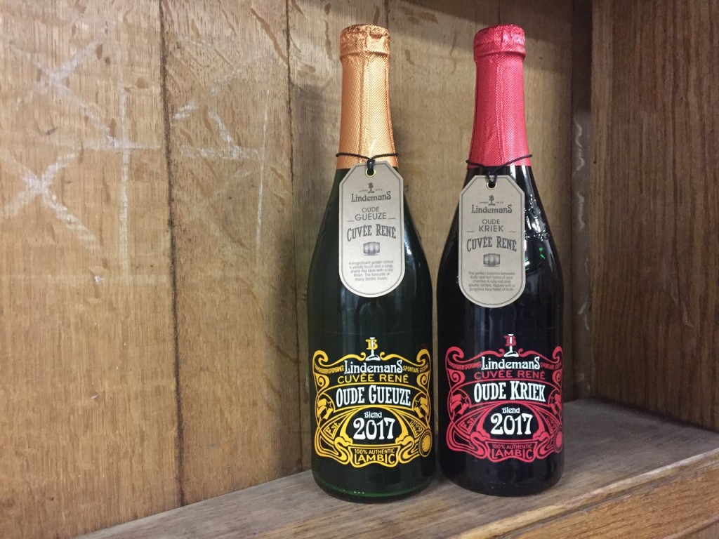 Lindemans Oude Gueuze Cuvée René and Oude Kriek Cuvée René. The bottle labels were redesigned in 2017. 