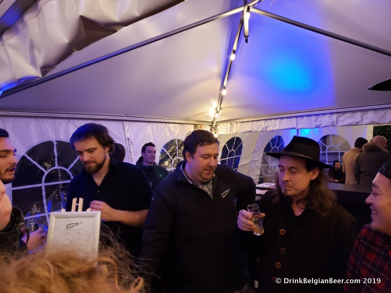 Good times at the "Circus" edition beer festival at De Gebrande Winning, December 8, 2019. From left, Raf Soef of Bokke; Sam Hellemans of Bofkont; and right, Tom Jacobs of Antidoot-Wilde Fermenten. 