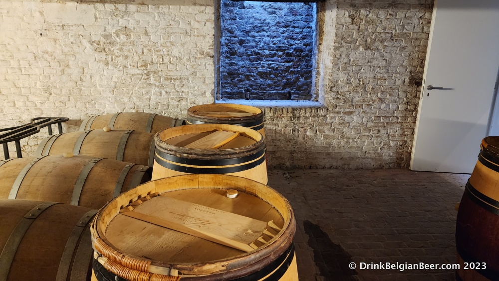 Another view inside the lambic barrel aging cellar at Brasserie/Brouwerij Taymans. 